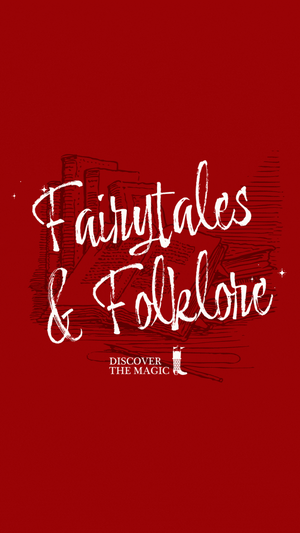 vertical version of the Fairy Tales & Folklore logo (red) with animated sparkles