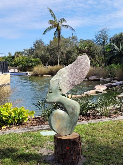 Zimsculpt sculpture: Woman in Profile at Peace River Botanical & Sculpture Gardens