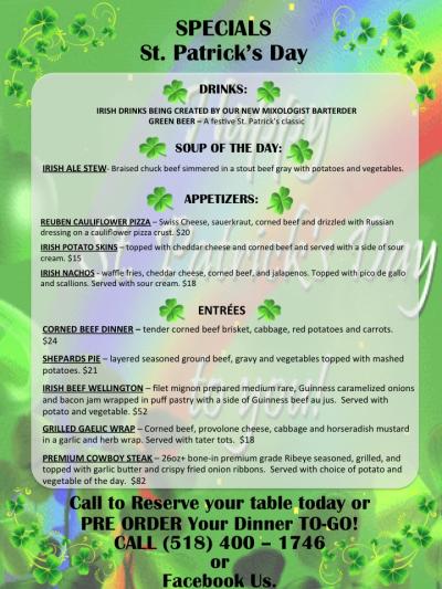 13 North St. Patrick's Day Menu