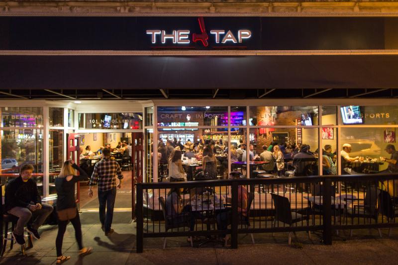 Exterior of The Tap at night
