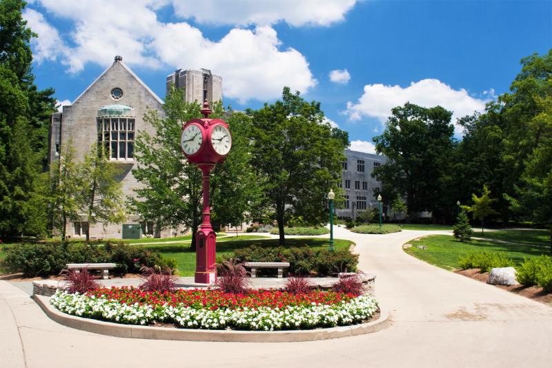 Red Clock behind Woodburn Hall