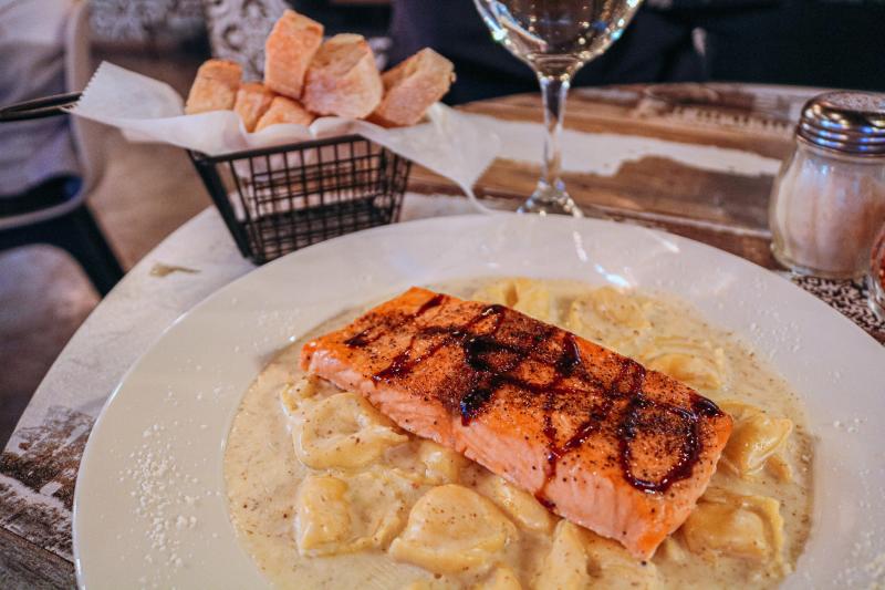 A salmon & tortellini plate from Da Vinci Pizza & Pasta