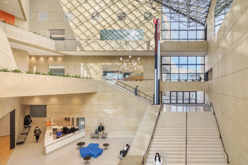 Inside the main atrium of the Eskenazi Museum of Art