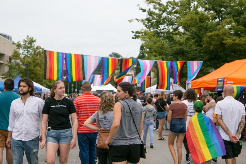 People walking around at Pridefest