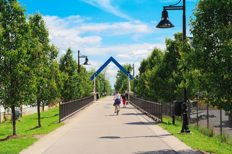 People enjoy walking and biking along the B-Line trail in Bloomington.