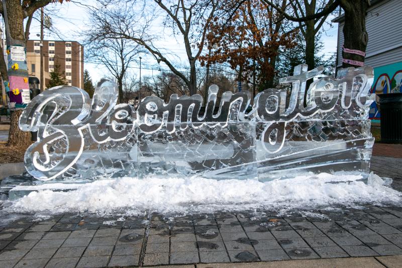 Bloomington font sculpture at Freezefest