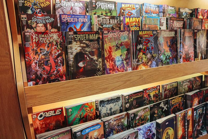 A display of Marvel comic books at Vintage Phoenix Comic Books