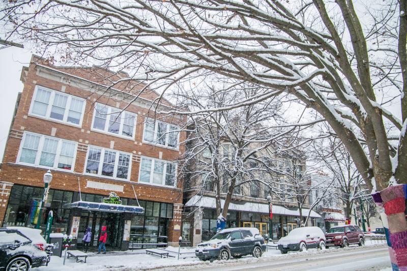 A view of Kirkwood Avenue covered in snow