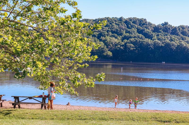 Kids playing on the beach at Lake Lemon