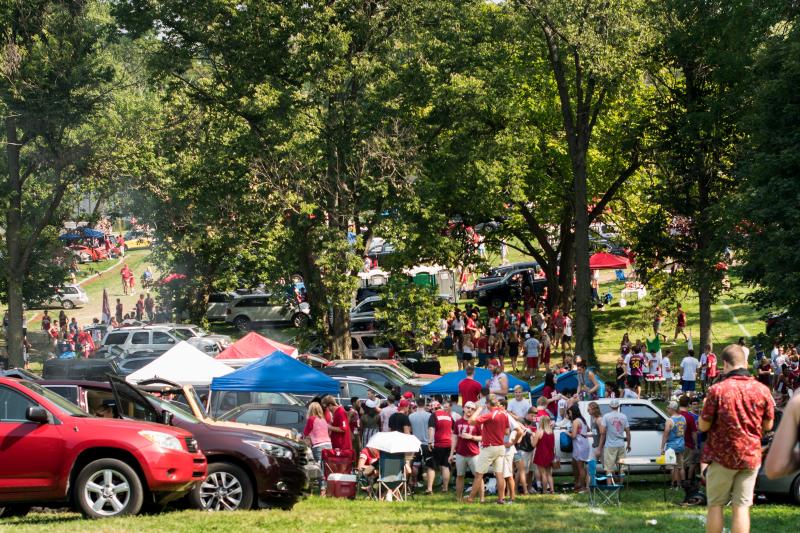 Crowds of people on the IU Tailgating Fields