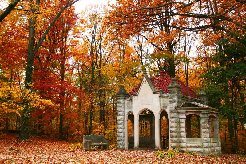 Indiana University Rose Well House with Fall Foliage