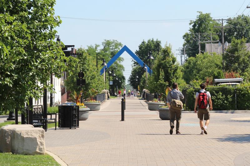 People walking and biking on the B-Line Trail in Bloomington