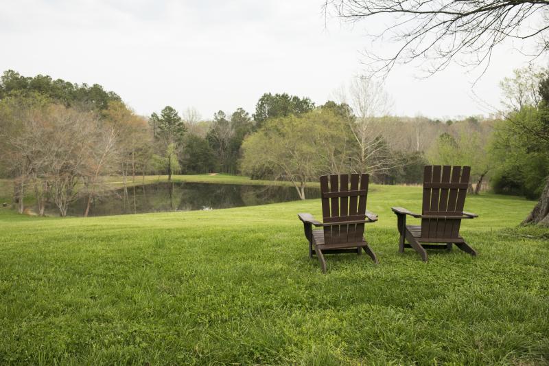 Chairs overlocking the pond at Ayr Mount