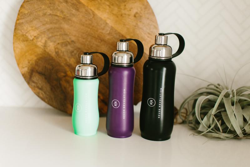 Colorful Reuse Revolution reusable water bottles