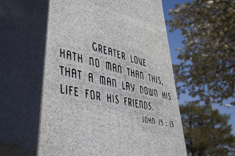 Military Monument with John 15:13, "Greater Love Hath No Man Than This, That a Man Lay Down His Life For His Friends."