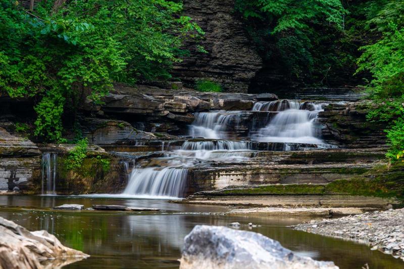 Havana Glen Park waterfalls in the summer near Watkins Glen in Finger Lakes Wine Country