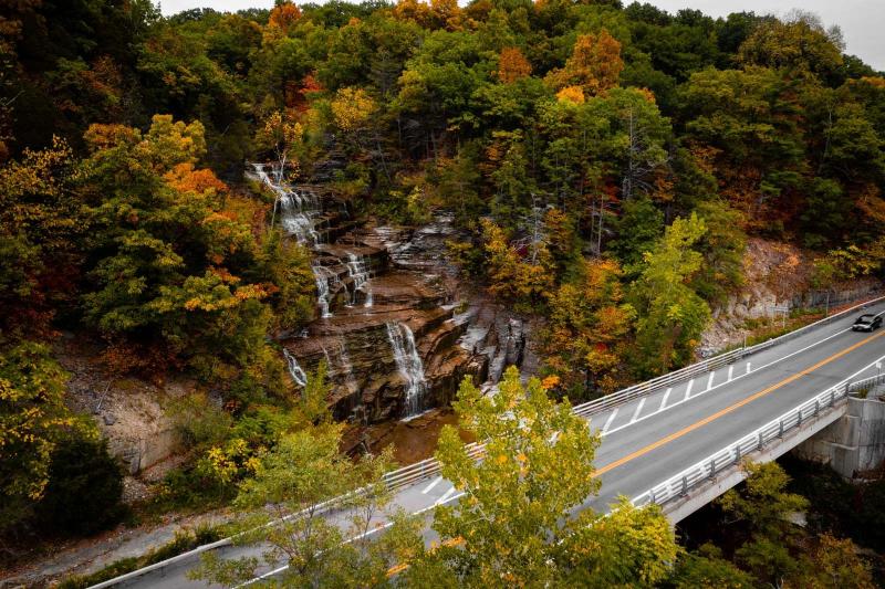 aerial view of Hector Falls on Route 414 along Seneca Lake