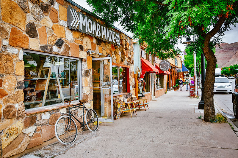 Stone exterior of Moab Made, a local shop selling locally-made goods.