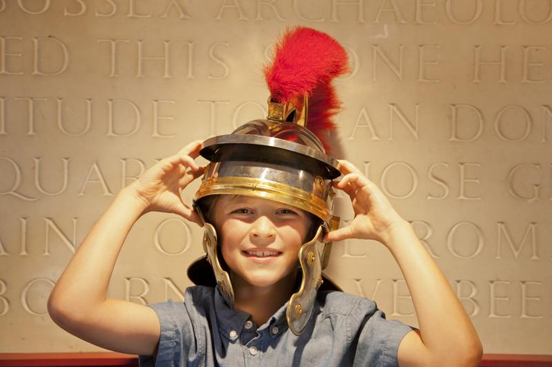 Boy with Roman Helmet at Fishbourne