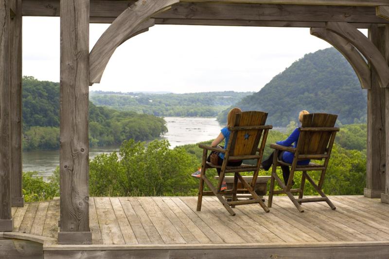 Visitors relaxing at a scenic overlook in Loudoun County with views of the Potomac River