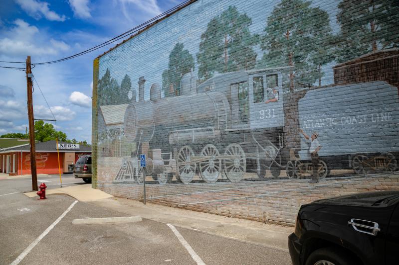 Aynor Train Mural next to Ned's