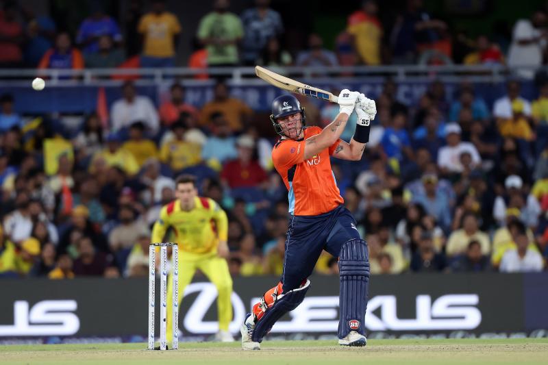 Player swinging at a pitch during Major Cricket League game