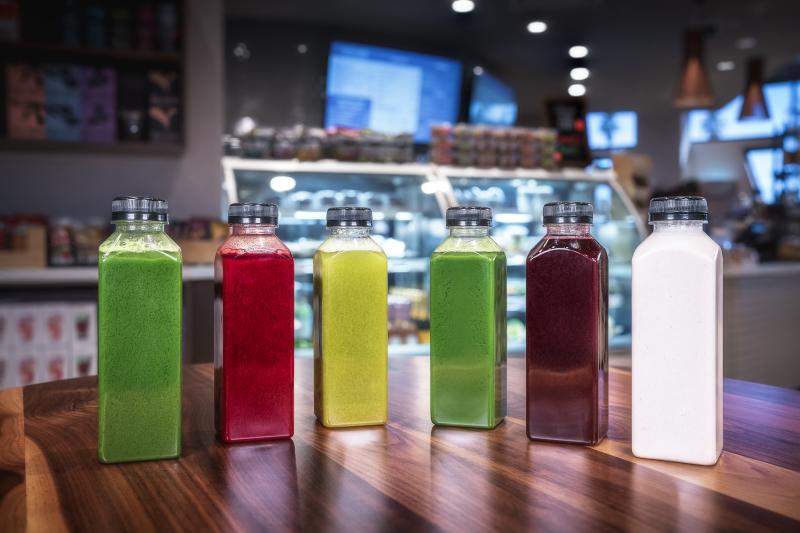 Fresh juice bottles at MalMal Cafe in Spa at Sec He