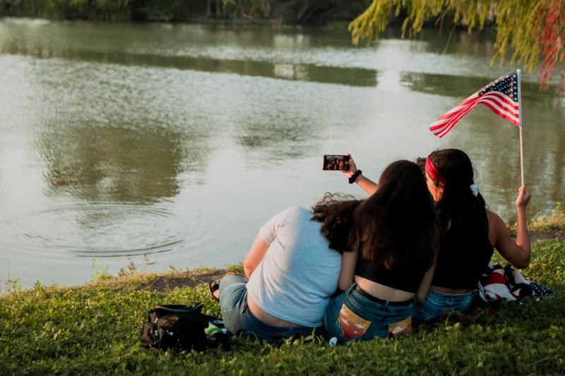 Girls at Woodlawn Lake Park taking selfie