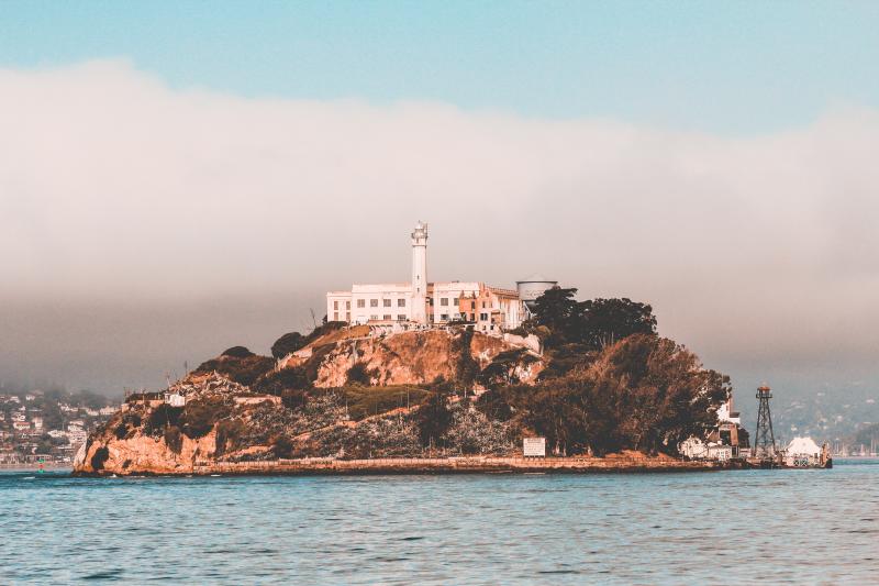 Photo of Alcatraz Island during golden sunset