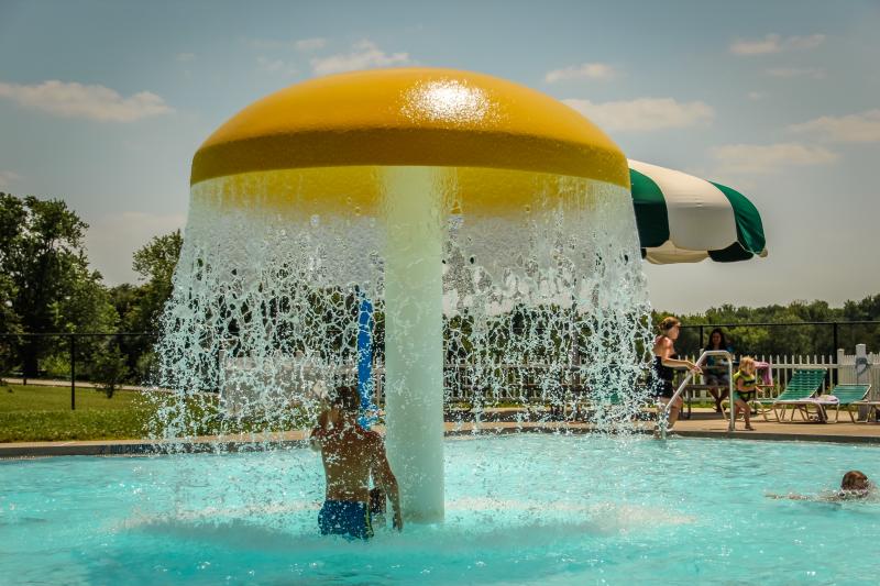 Fountain at outdoor pool at the Family Activity Center in Shelbyville, Kentucky.