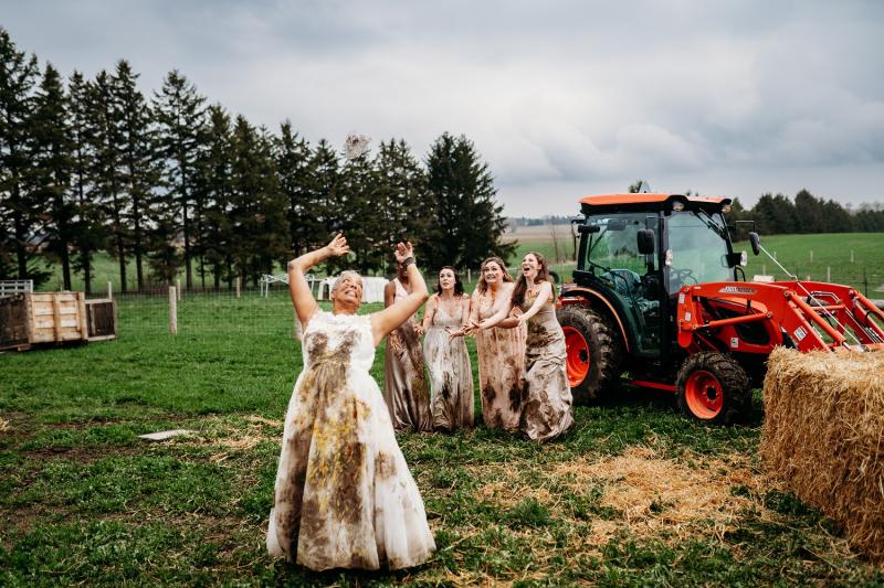group in dresses on farm