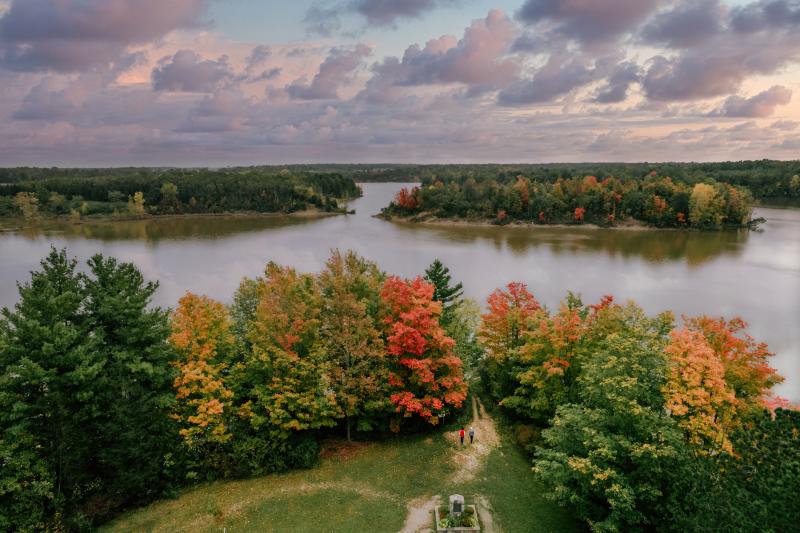 aerial of park in fall