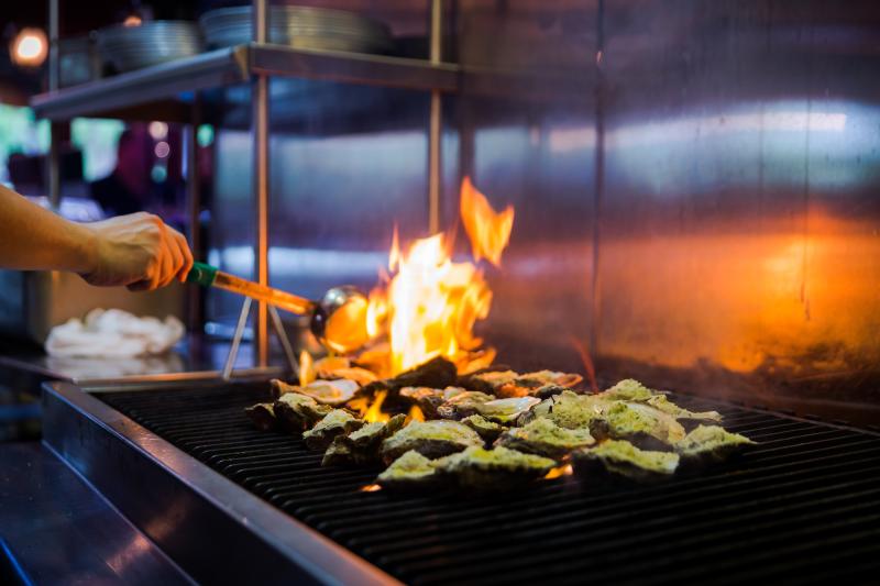 Oysters on the grill at The Rouxpour