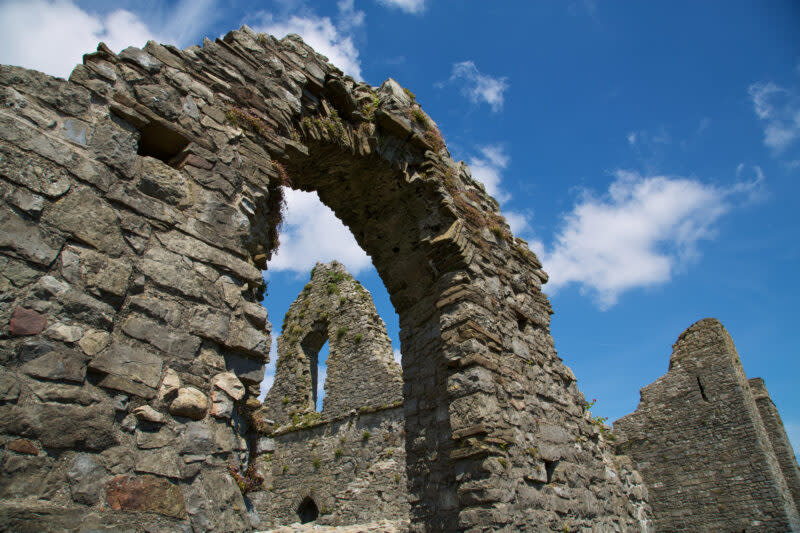 Stone archway inside Oystermouth Castle