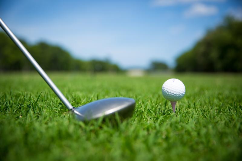 Close up image of Golf Ball and Club in the grass
