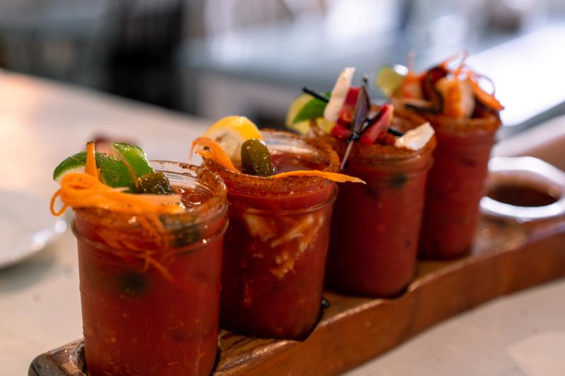 flight of bloody marys at Simple On Shore in Virginia Beach