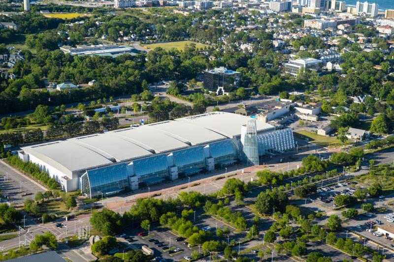 aerial shot of a convention center