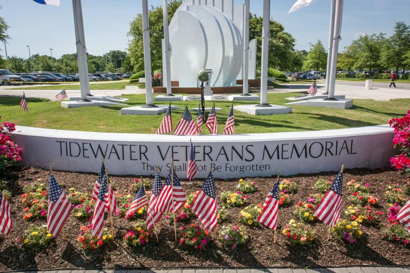 wide shot of memorial for military veterans