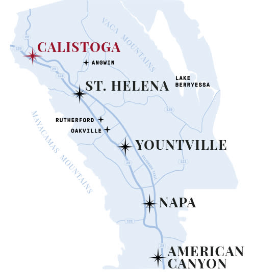 town of Calistoga, Napa Valley map