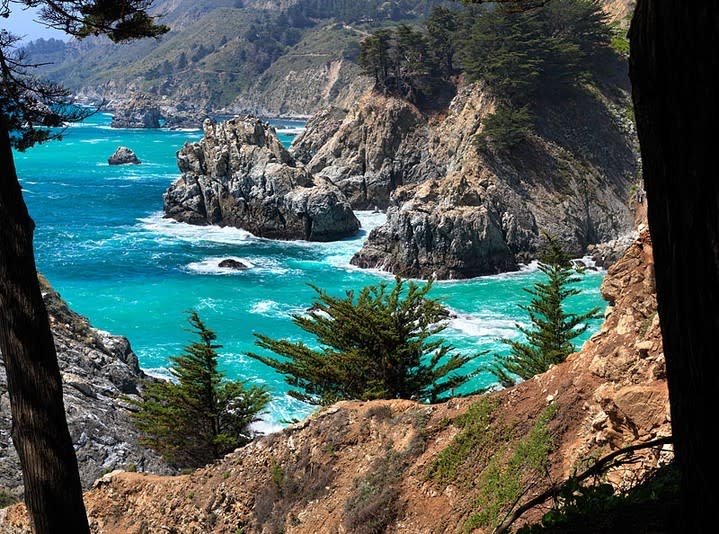 This is an image of the coastline taken from a trail at Julia Pfeiffer Burns State Park.