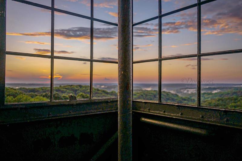 A view of the Hoosier National Forest as the sun sets from the Hickory Ridge Fire Tower