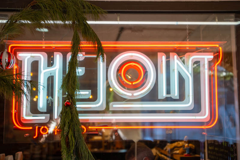 A neon sign at The Joint Coffee Co. in Bethlehem, Pa.