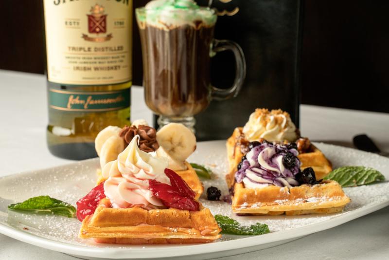 4 sweet waffles of a variety of flavors