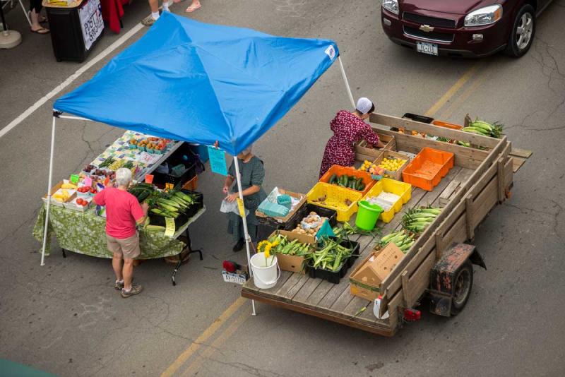 outdoor summer farmers market in Yates County New York in Finger Lakes Wine Country