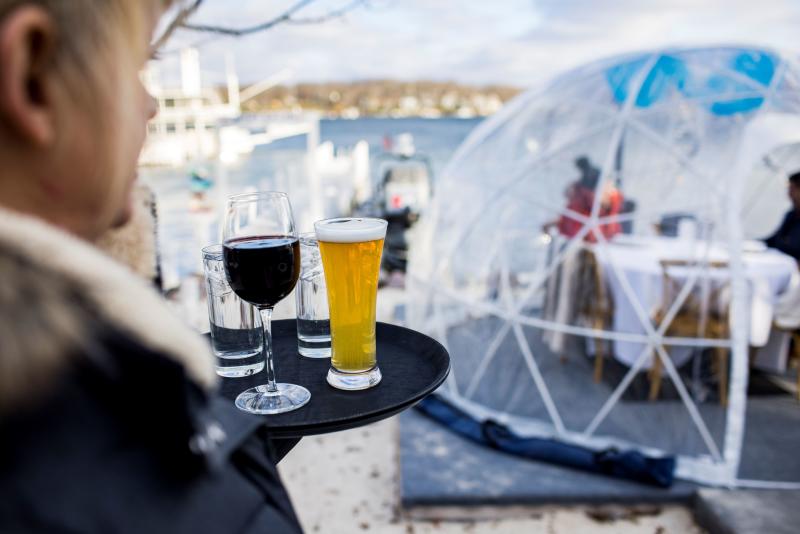 Drinks being served to an igloo