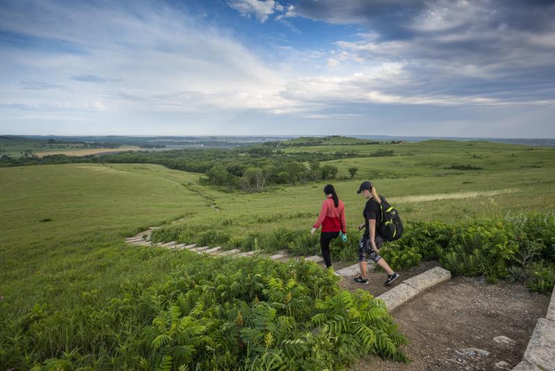 two girls hiking the Konza Trail