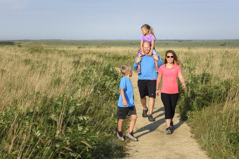 Family out on the Konza Prairie Walking Trail