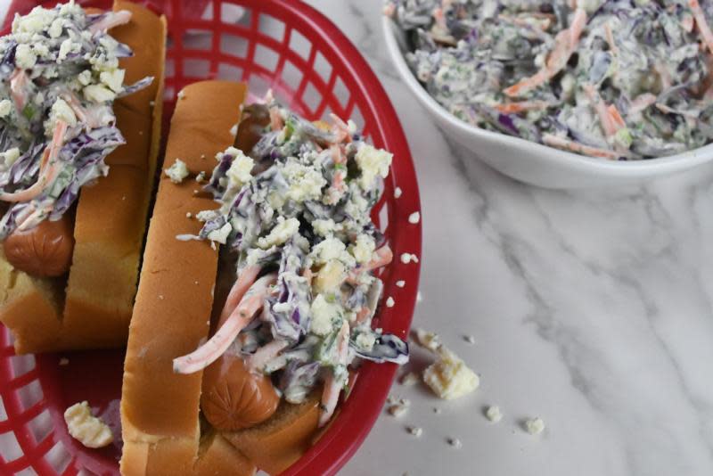 Dave's Market Ballpark Dogs with Bleu Cheese Coleslaw