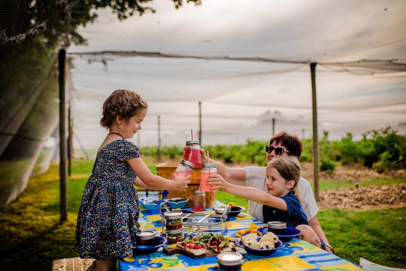 Kids on picnic with mom