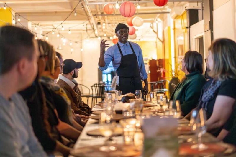 Chef talking to guests